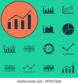 Set Of Graphs, Diagrams And Statistics Icons. Premium Quality Symbol Collection. Icons Can Be Used For Web, App And UI Design.