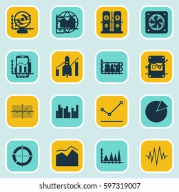 Set Of Graphs, Diagrams And Statistics Icons. Premium Quality Symbol Collection. Icons Can Be Used For Web, App And UI Design.