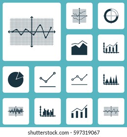 Set Of Graphs, Diagrams And Statistics Icons. Premium Quality Symbol Collection. Icons Can Be Used For Web, App And UI Design.