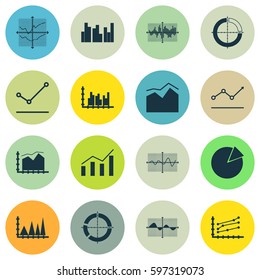 Set Of Graphs, Diagrams And Statistics Icons. Premium Quality Symbol Collection. Icons Can Be Used For Web, App And UI Design.