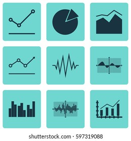 Set Of Graphs, Diagrams And Statistics Icons. Premium Quality Symbol Collection. Icons Can Be Used For Web, App And UI Design.