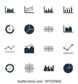 Set Of Graphs, Diagrams And Statistics Icons. Premium Quality Symbol Collection. Icons Can Be Used For Web, App And UI Design.
