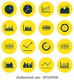 Set Of Graphs, Diagrams And Statistics Icons. Premium Quality Symbol Collection. Icons Can Be Used For Web, App And UI Design.
