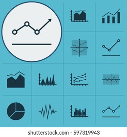 Set Of Graphs, Diagrams And Statistics Icons. Premium Quality Symbol Collection. Icons Can Be Used For Web, App And UI Design.