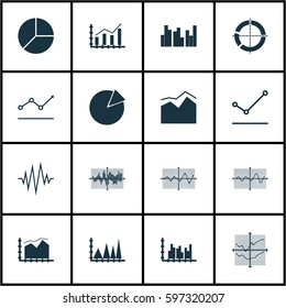 Set Of Graphs, Diagrams And Statistics Icons. Premium Quality Symbol Collection. Icons Can Be Used For Web, App And UI Design.