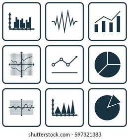 Set Of Graphs, Diagrams And Statistics Icons. Premium Quality Symbol Collection. Icons Can Be Used For Web, App And UI Design.