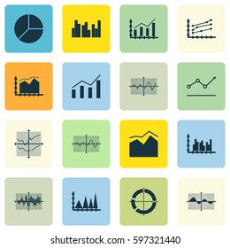 Set Of Graphs, Diagrams And Statistics Icons. Premium Quality Symbol Collection. Icons Can Be Used For Web, App And UI Design.