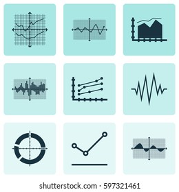 Set Of Graphs, Diagrams And Statistics Icons. Premium Quality Symbol Collection. Icons Can Be Used For Web, App And UI Design.