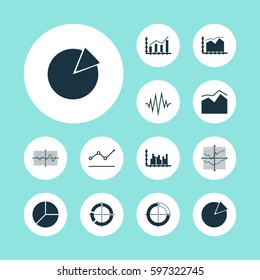 Set Of Graphs, Diagrams And Statistics Icons. Premium Quality Symbol Collection. Icons Can Be Used For Web, App And UI Design.