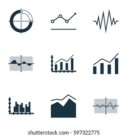 Set Of Graphs, Diagrams And Statistics Icons. Premium Quality Symbol Collection. Icons Can Be Used For Web, App And UI Design.