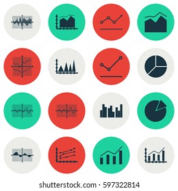 Set Of Graphs, Diagrams And Statistics Icons. Premium Quality Symbol Collection. Icons Can Be Used For Web, App And UI Design.