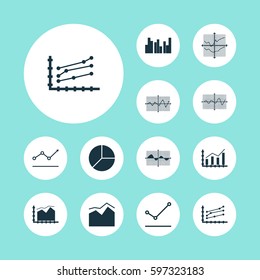 Set Of Graphs, Diagrams And Statistics Icons. Premium Quality Symbol Collection. Icons Can Be Used For Web, App And UI Design.