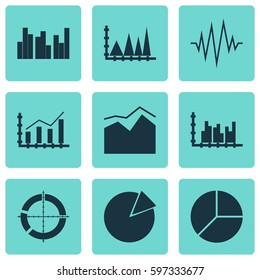 Set Of Graphs, Diagrams And Statistics Icons. Premium Quality Symbol Collection. Icons Can Be Used For Web, App And UI Design.