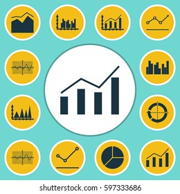 Set Of Graphs, Diagrams And Statistics Icons. Premium Quality Symbol Collection. Icons Can Be Used For Web, App And UI Design.