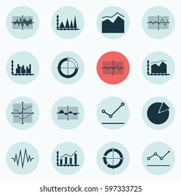 Set Of Graphs, Diagrams And Statistics Icons. Premium Quality Symbol Collection. Icons Can Be Used For Web, App And UI Design.