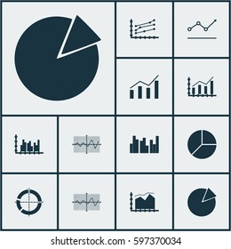 Set Of Graphs, Diagrams And Statistics Icons. Premium Quality Symbol Collection. Icons Can Be Used For Web, App And UI Design.