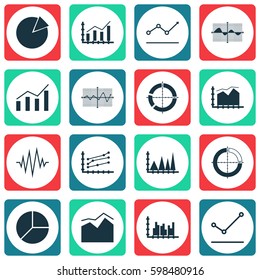 Set Of Graphs, Diagrams And Statistics Icons. Premium Quality Symbol Collection. Icons Can Be Used For Web, App And UI Design.