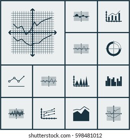 Set Of Graphs, Diagrams And Statistics Icons. Premium Quality Symbol Collection. Icons Can Be Used For Web, App And UI Design.