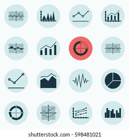Set Of Graphs, Diagrams And Statistics Icons. Premium Quality Symbol Collection. Icons Can Be Used For Web, App And UI Design.