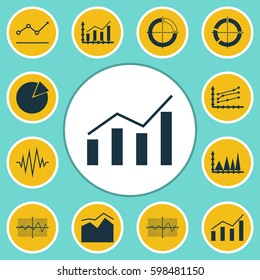 Set Of Graphs, Diagrams And Statistics Icons. Premium Quality Symbol Collection. Icons Can Be Used For Web, App And UI Design.