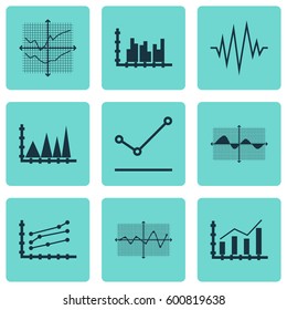 Set Of Graphs, Diagrams And Statistics Icons. Premium Quality Symbol Collection. Icons Can Be Used For Web, App And UI Design.