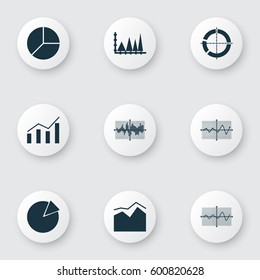 Set Of Graphs, Diagrams And Statistics Icons. Premium Quality Symbol Collection. Icons Can Be Used For Web, App And UI Design.