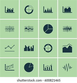 Set Of Graphs, Diagrams And Statistics Icons. Premium Quality Symbol Collection. Icons Can Be Used For Web, App And UI Design.
