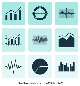 Set Of Graphs, Diagrams And Statistics Icons. Premium Quality Symbol Collection. Icons Can Be Used For Web, App And UI Design.