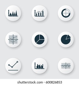 Set Of Graphs, Diagrams And Statistics Icons. Premium Quality Symbol Collection. Icons Can Be Used For Web, App And UI Design.
