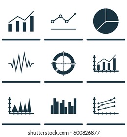 Set Of Graphs, Diagrams And Statistics Icons. Premium Quality Symbol Collection. Icons Can Be Used For Web, App And UI Design.
