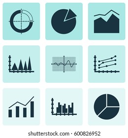 Set Of Graphs, Diagrams And Statistics Icons. Premium Quality Symbol Collection. Icons Can Be Used For Web, App And UI Design.