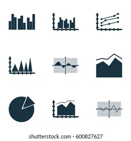 Set Of Graphs, Diagrams And Statistics Icons. Premium Quality Symbol Collection. Icons Can Be Used For Web, App And UI Design.