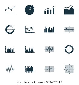 Set Of Graphs, Diagrams And Statistics Icons. Premium Quality Symbol Collection. Icons Can Be Used For Web, App And UI Design.