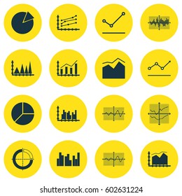 Set Of Graphs, Diagrams And Statistics Icons. Premium Quality Symbol Collection. Icons Can Be Used For Web, App And UI Design.