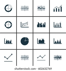 Set Of Graphs, Diagrams And Statistics Icons. Premium Quality Symbol Collection. Icons Can Be Used For Web, App And UI Design.