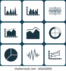 Set Of Graphs, Diagrams And Statistics Icons. Premium Quality Symbol Collection. Icons Can Be Used For Web, App And UI Design.