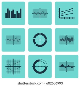Set Of Graphs, Diagrams And Statistics Icons. Premium Quality Symbol Collection. Icons Can Be Used For Web, App And UI Design.