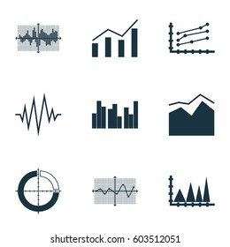 Set Of Graphs, Diagrams And Statistics Icons. Premium Quality Symbol Collection. Icons Can Be Used For Web, App And UI Design.