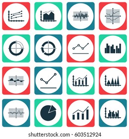 Set Of Graphs, Diagrams And Statistics Icons. Premium Quality Symbol Collection. Icons Can Be Used For Web, App And UI Design.