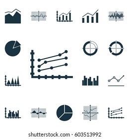 Set Of Graphs, Diagrams And Statistics Icons. Premium Quality Symbol Collection. Icons Can Be Used For Web, App And UI Design.