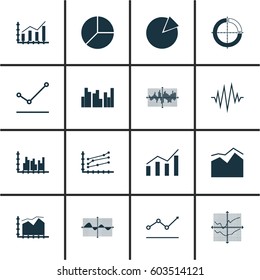 Set Of Graphs, Diagrams And Statistics Icons. Premium Quality Symbol Collection. Icons Can Be Used For Web, App And UI Design.