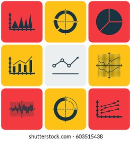 Set Of Graphs, Diagrams And Statistics Icons. Premium Quality Symbol Collection. Icons Can Be Used For Web, App And UI Design.