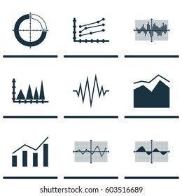 Set Of Graphs, Diagrams And Statistics Icons. Premium Quality Symbol Collection. Icons Can Be Used For Web, App And UI Design.