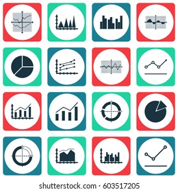 Set Of Graphs, Diagrams And Statistics Icons. Premium Quality Symbol Collection. Icons Can Be Used For Web, App And UI Design.