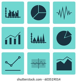 Set Of Graphs, Diagrams And Statistics Icons. Premium Quality Symbol Collection. Icons Can Be Used For Web, App And UI Design.