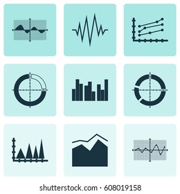 Set Of Graphs, Diagrams And Statistics Icons. Premium Quality Symbol Collection. Icons Can Be Used For Web, App And UI Design.