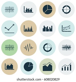 Set Of Graphs, Diagrams And Statistics Icons. Premium Quality Symbol Collection. Icons Can Be Used For Web, App And UI Design.