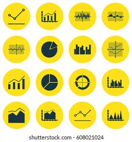 Set Of Graphs, Diagrams And Statistics Icons. Premium Quality Symbol Collection. Icons Can Be Used For Web, App And UI Design.
