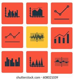 Set Of Graphs, Diagrams And Statistics Icons. Premium Quality Symbol Collection. Icons Can Be Used For Web, App And UI Design.