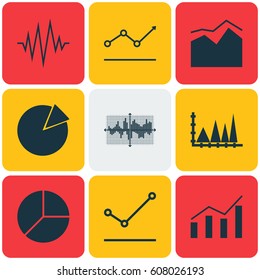 Set Of Graphs, Diagrams And Statistics Icons. Premium Quality Symbol Collection. Icons Can Be Used For Web, App And UI Design.